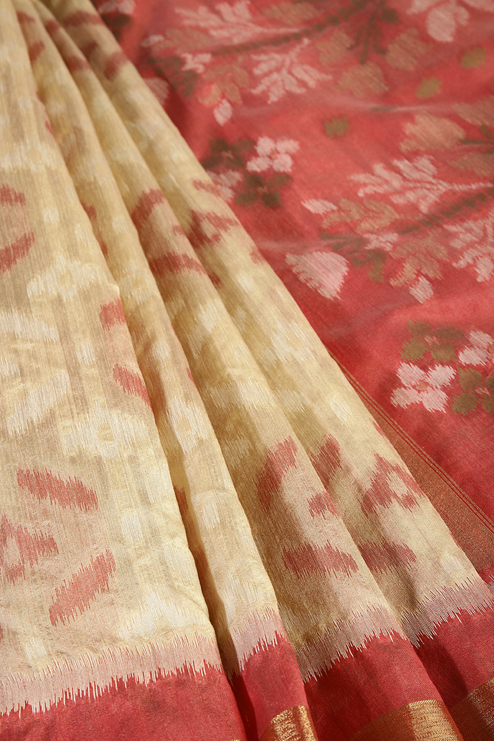 Beige Color Chanderi Cotton Woven Saree