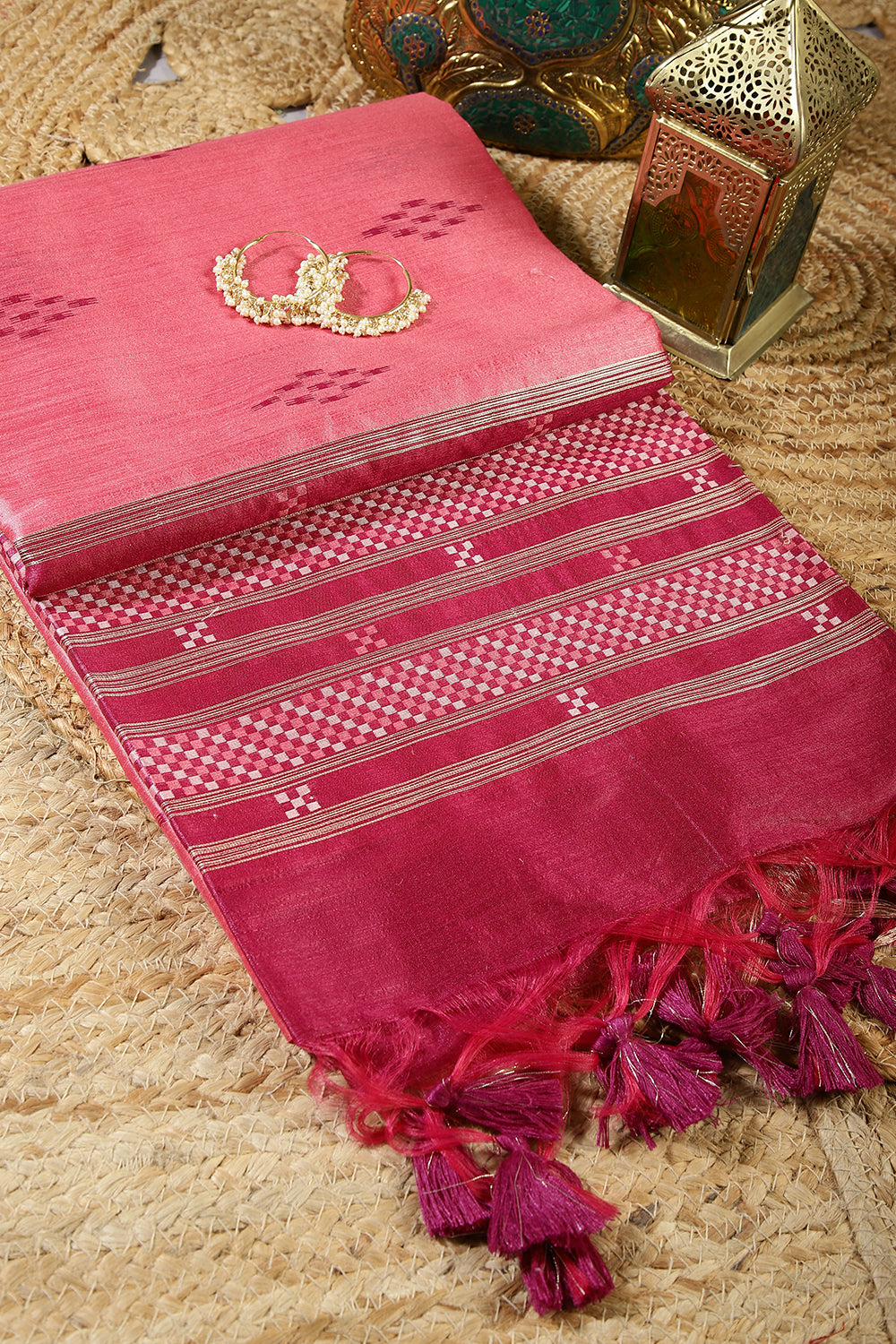 Light Coral Color Chanderi Silk Woven Saree