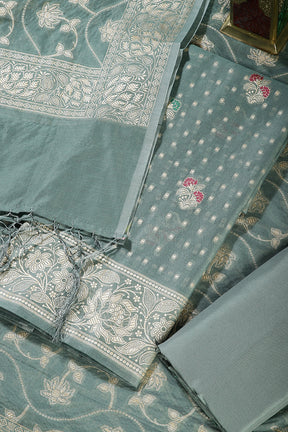 Sea Green  Color Woven Chanderi Unstitched Suit Material