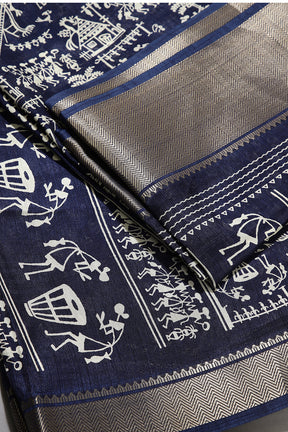 Navy Color Cotton Silk Printed Saree