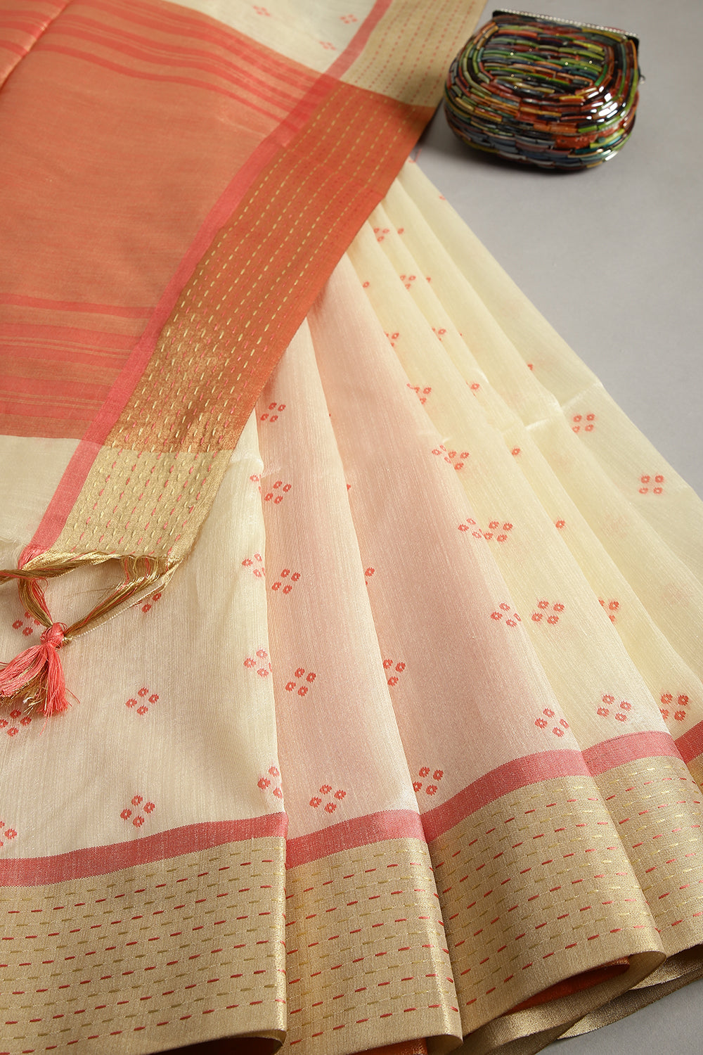 Beige Colour Cotton Silk Printed Saree