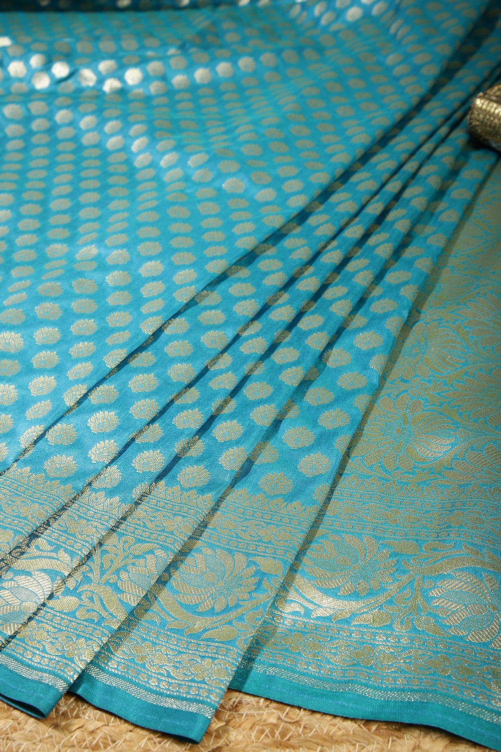 Turquoise Colour Woven Silk Saree