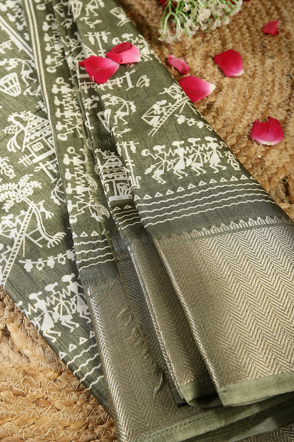 Sage Green Color Cotton Silk Printed Saree