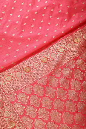 Warm Pink Color Raw Silk Woven Saree