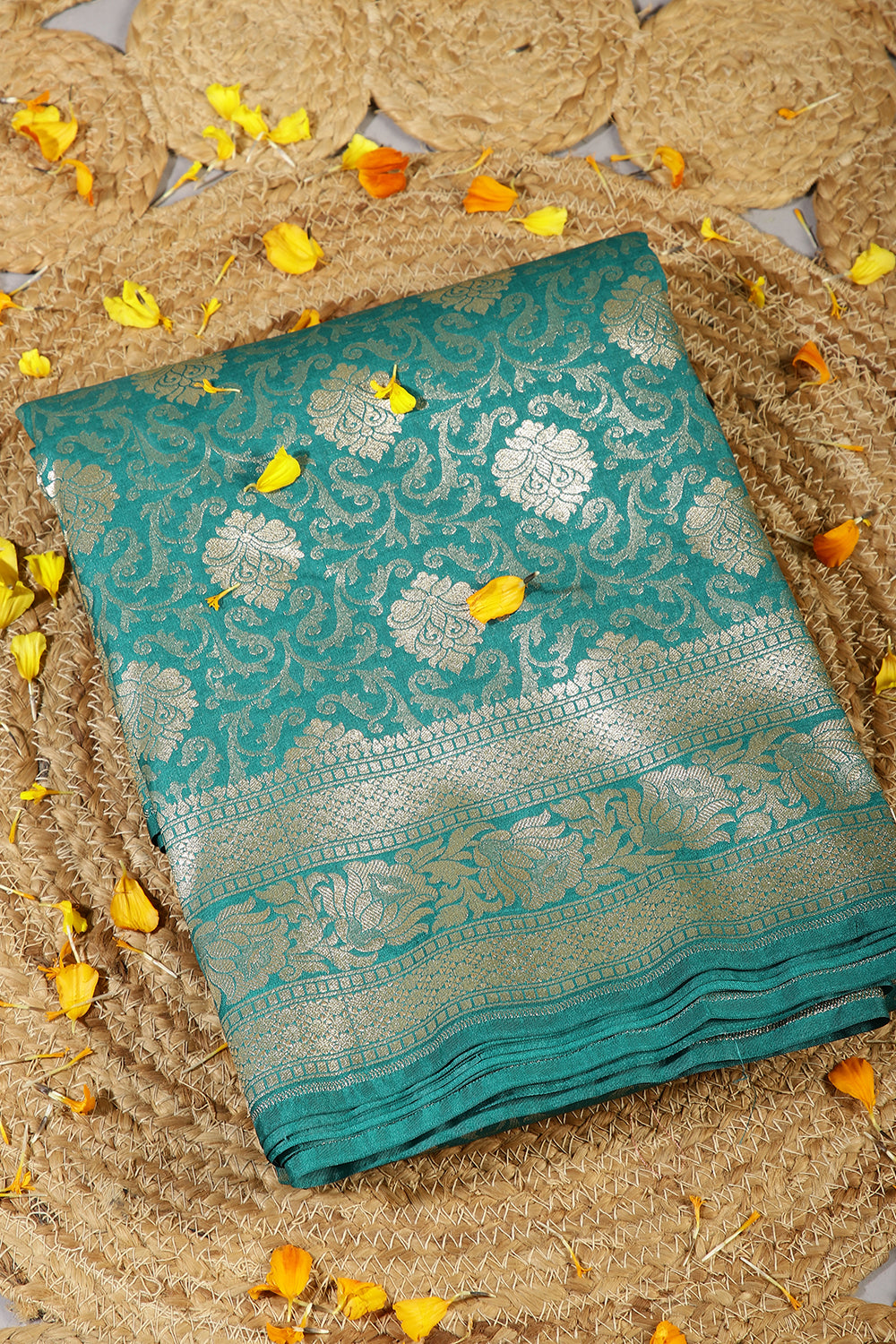 Teal Green Colour Banarsi Silk Woven Saree