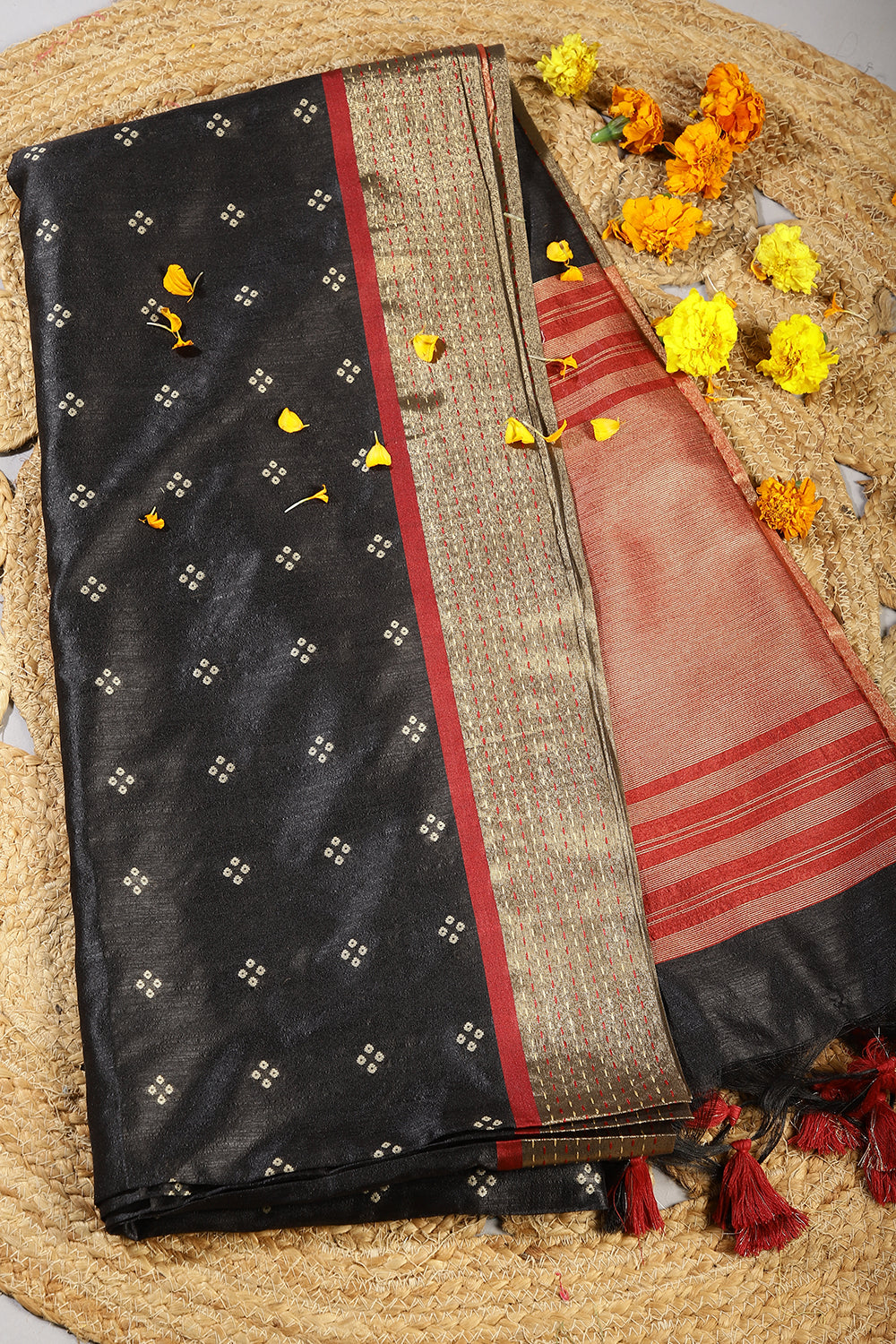 Black Color Cotton Silk Printed Saree