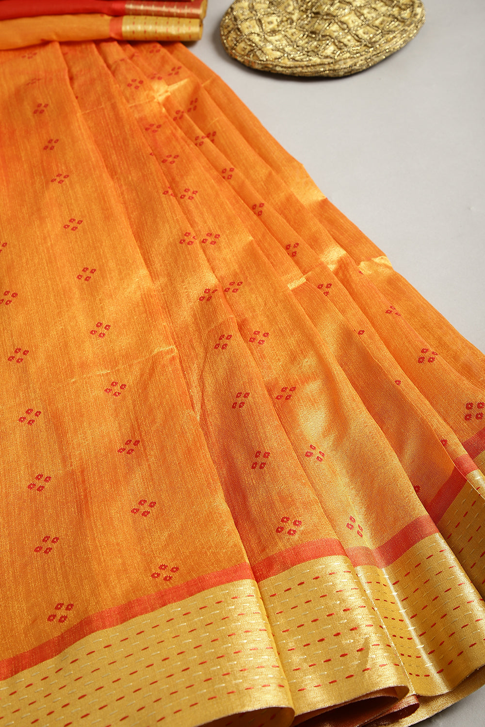 Orange Color Cotton Silk Printed Saree