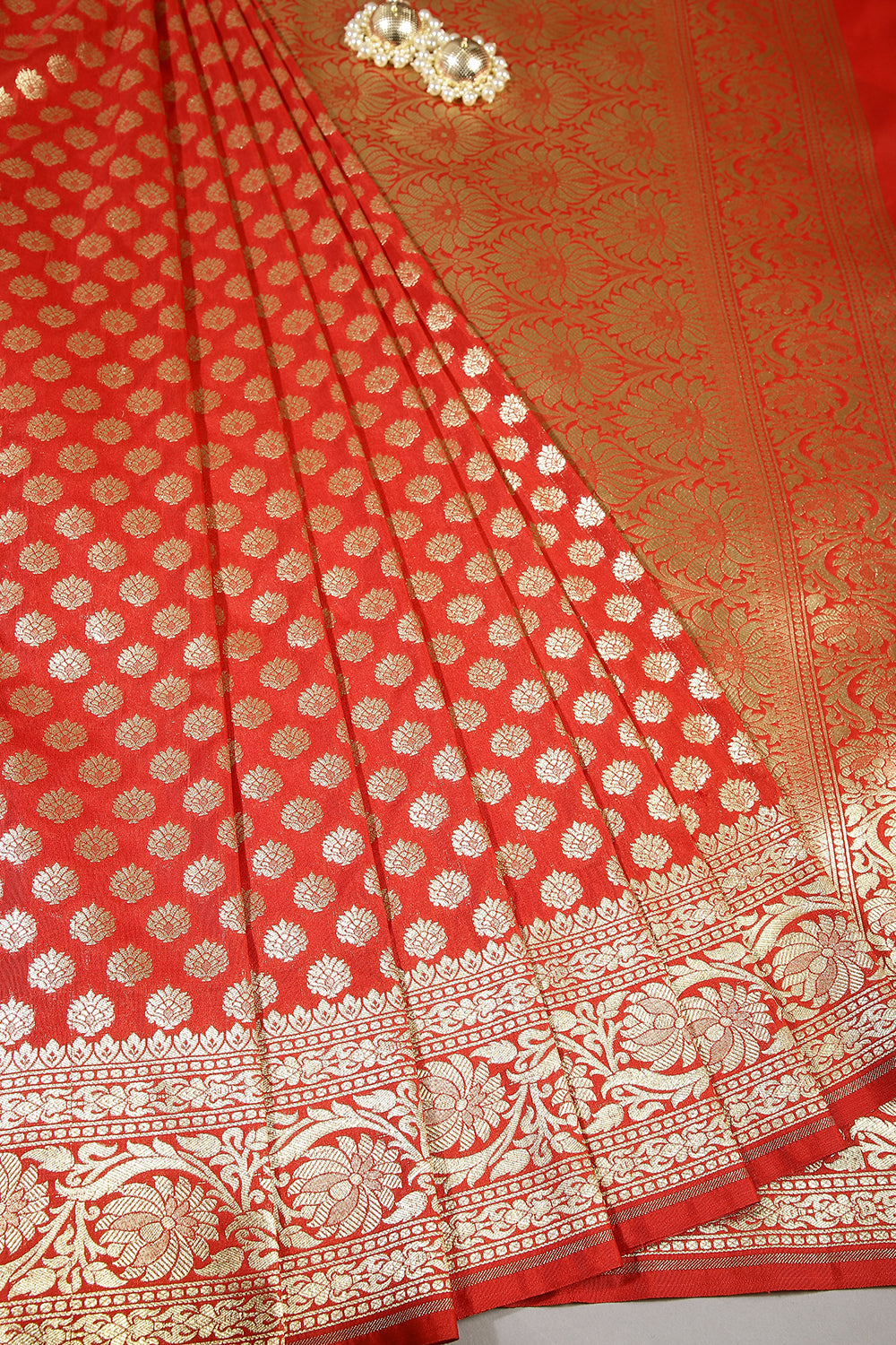 Fire Red Colour Woven Silk Saree