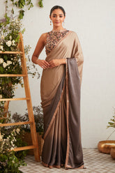 Beige & Grey Color Satin Saree