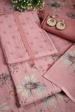 Pink Color Linen Cotton Embroidery Unstitched Suit Material