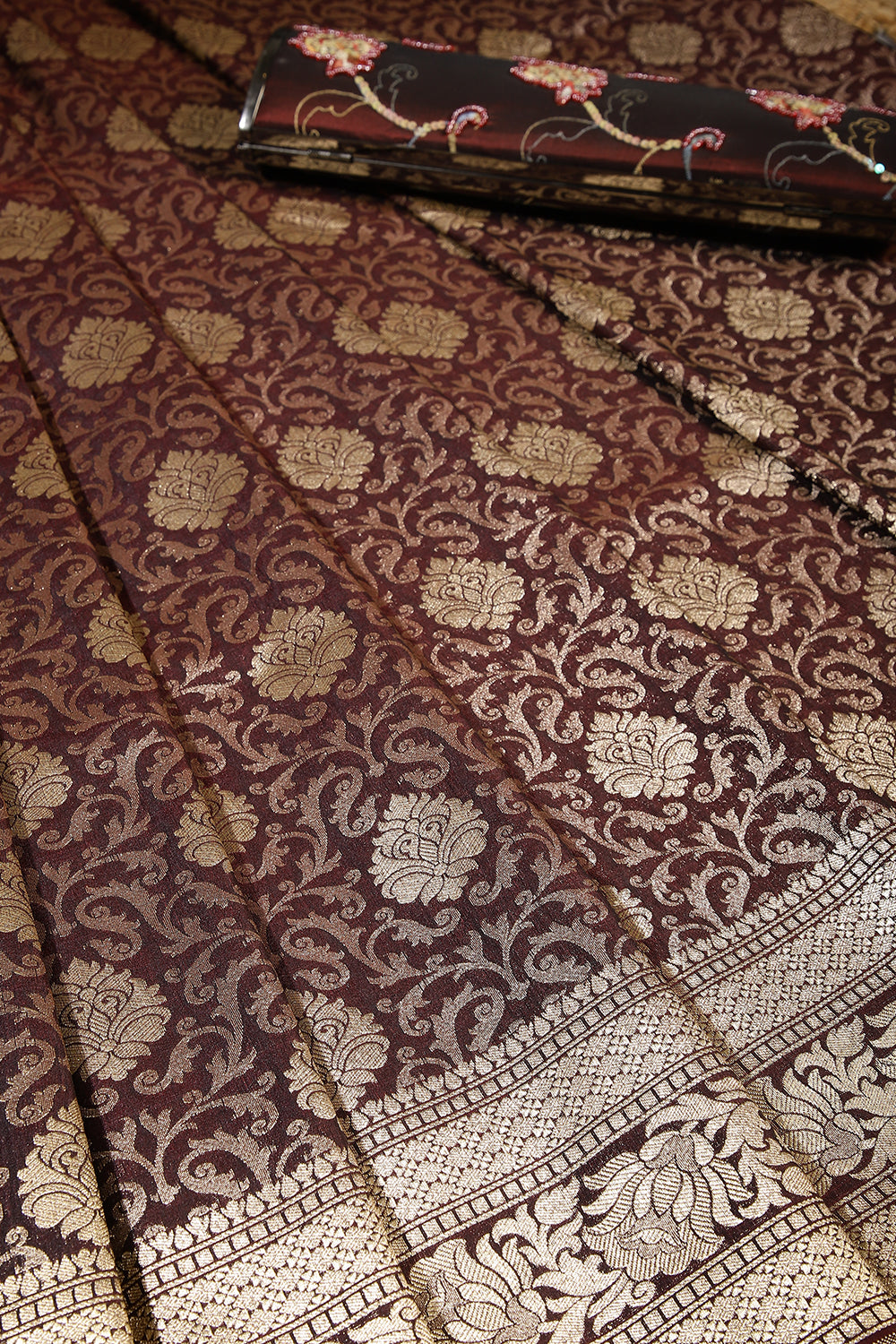 Wine Berry Colour Banarsi Silk Woven Saree