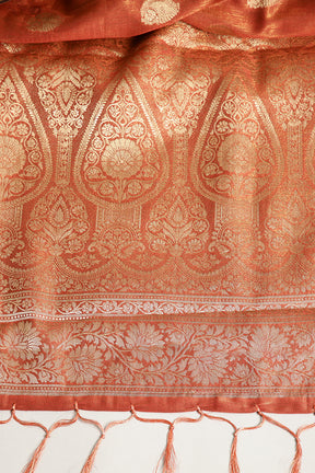 Burnt Umber Color Cotton Silk Woven Saree