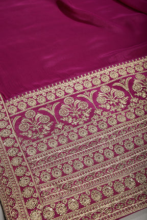 Magenta Color Crepe Zari Embroidered Saree