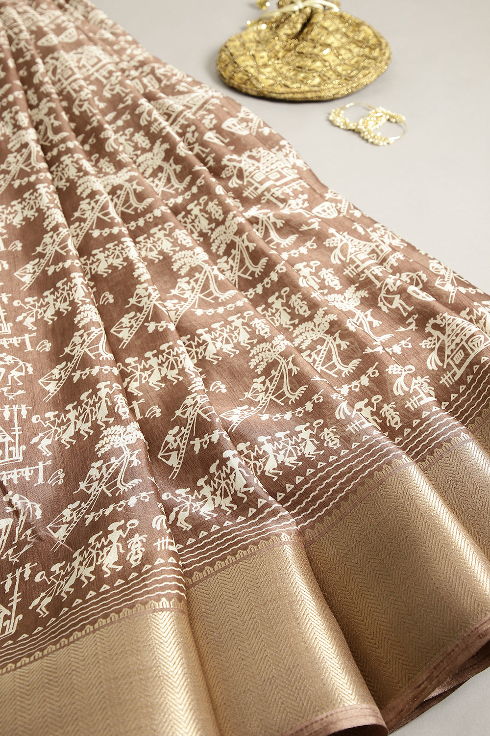 Brown Color Cotton Silk Printed Saree