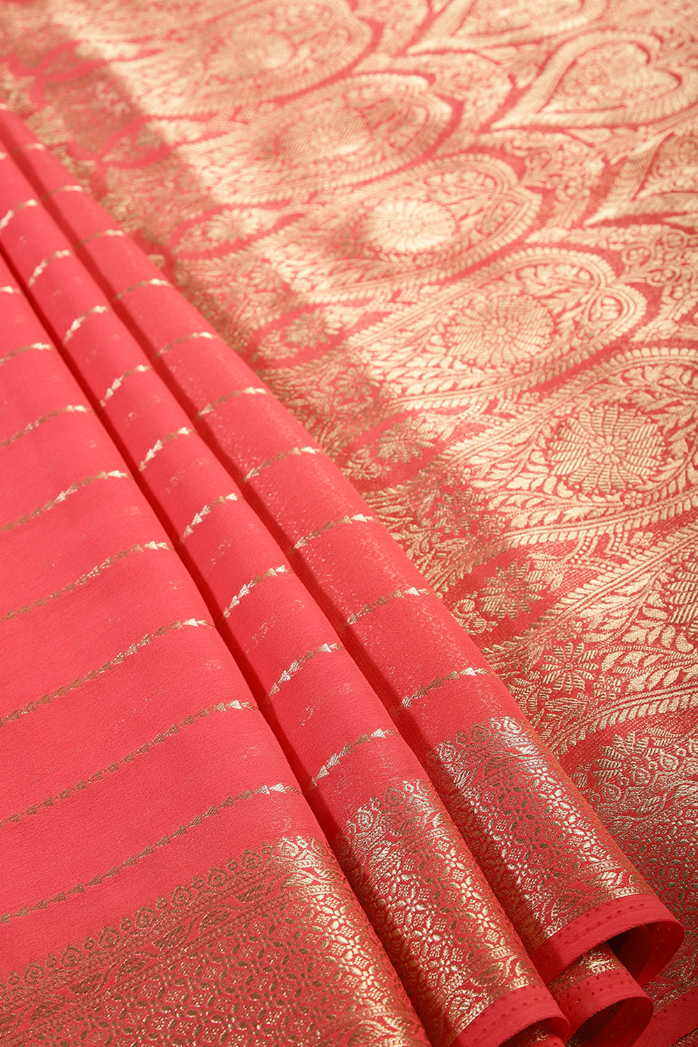 Carmine Pink Color Georgette Saree with Zari Pinstripes