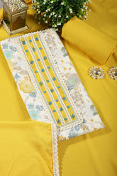 Yellow Color Cotton Floral Printed Unstitched Suit Material