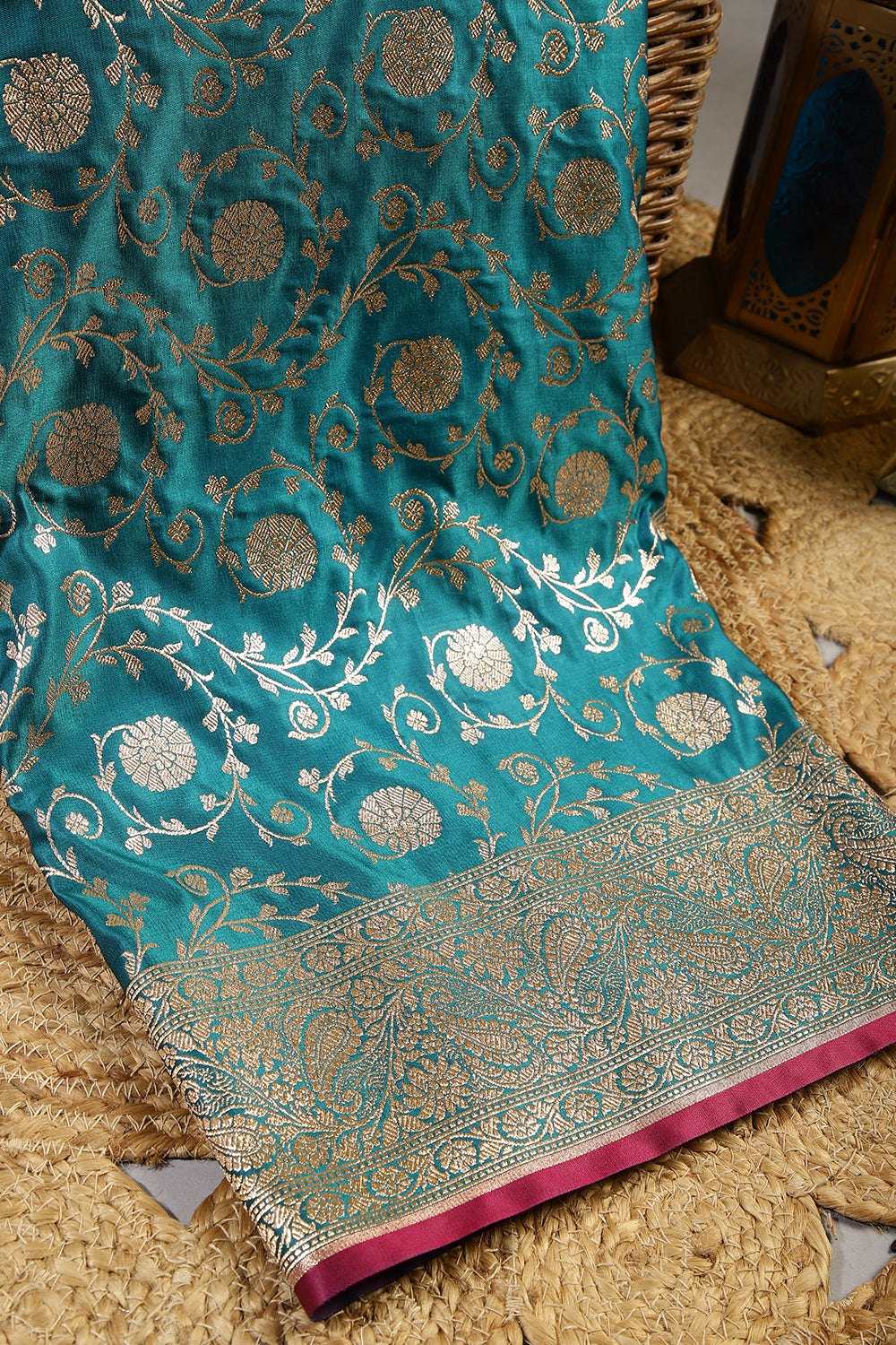 Teal Green Color Silk Banarasi Saree