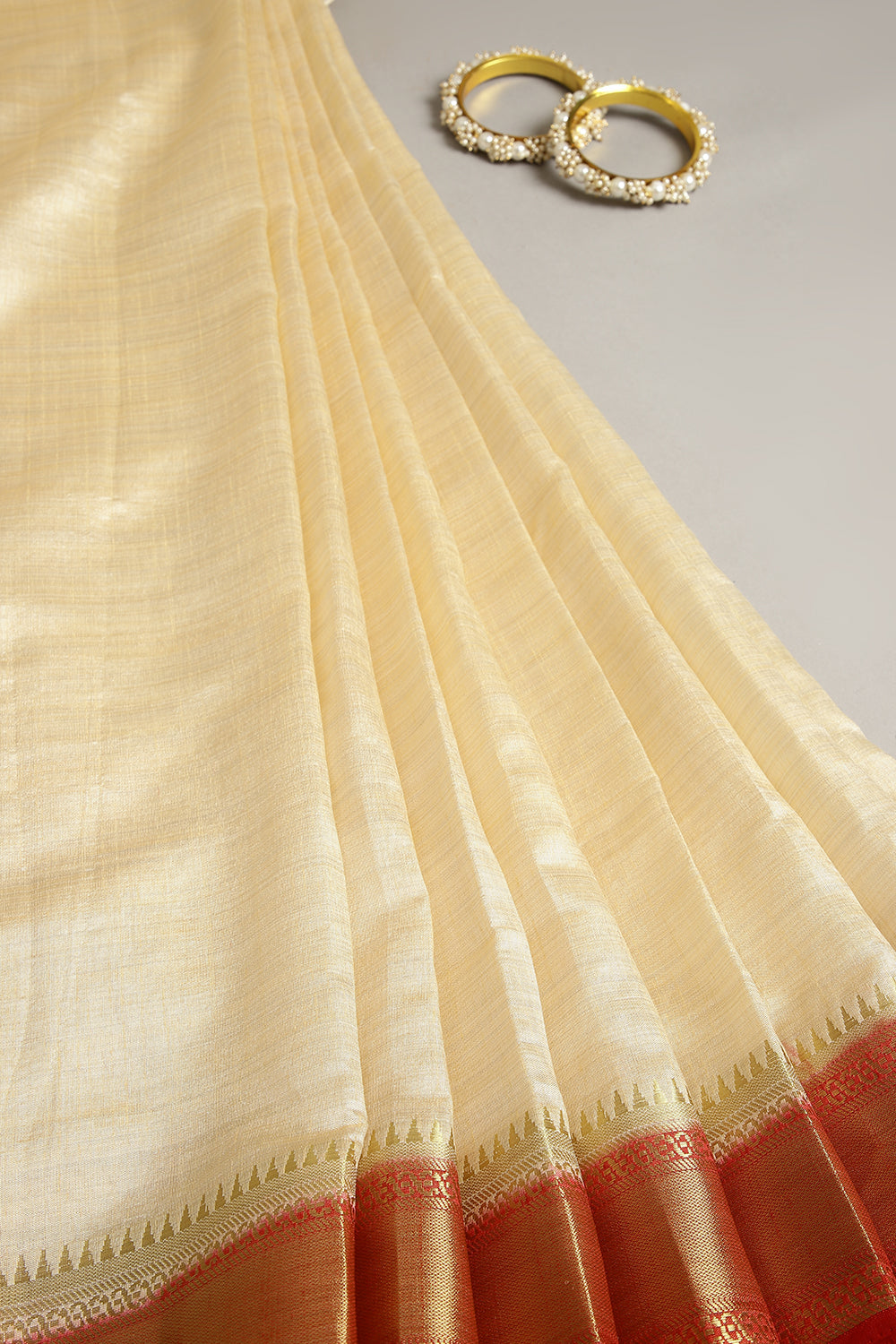 Ivory Color Cotton Silk Saree