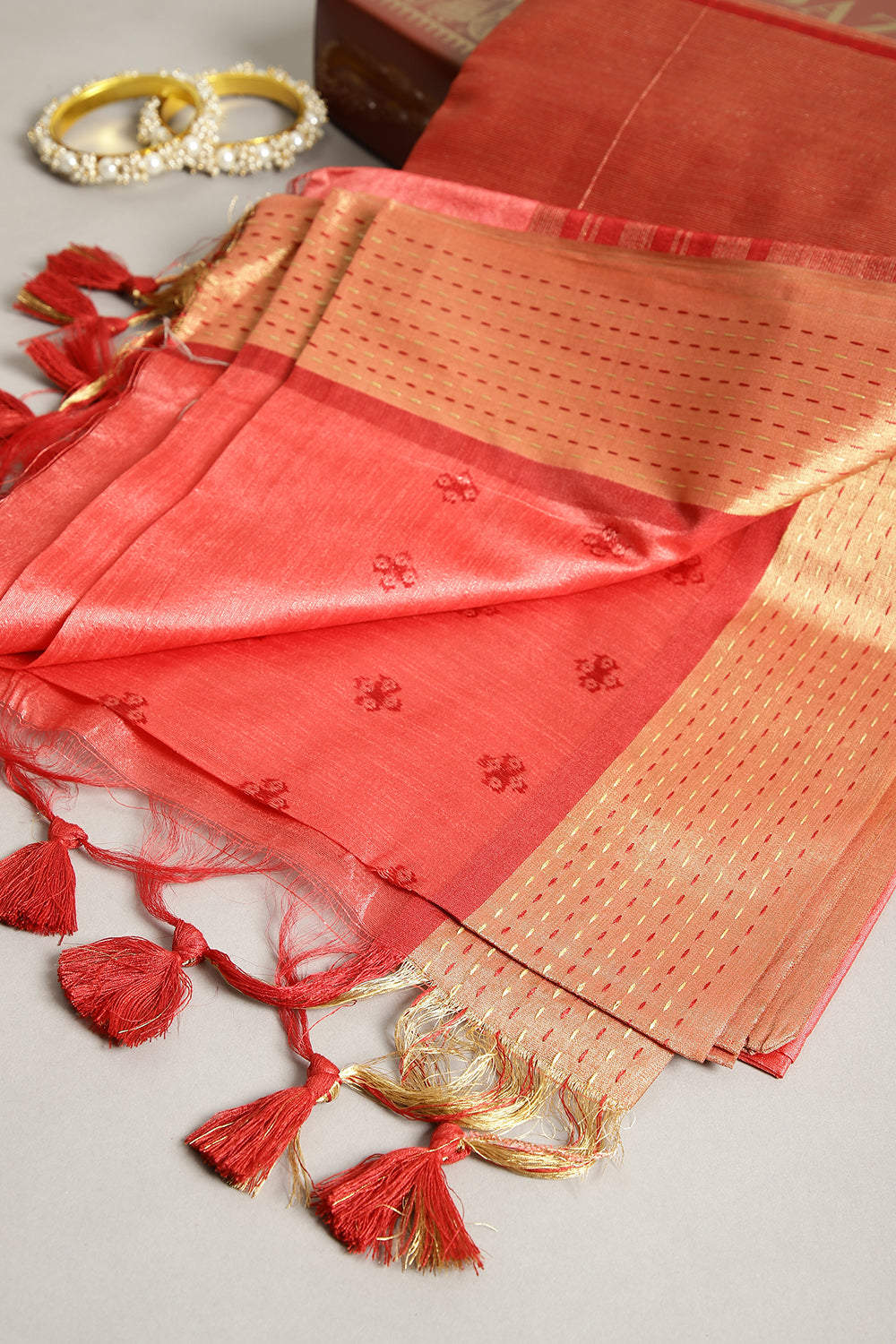 Coral Color Cotton Silk Printed Saree