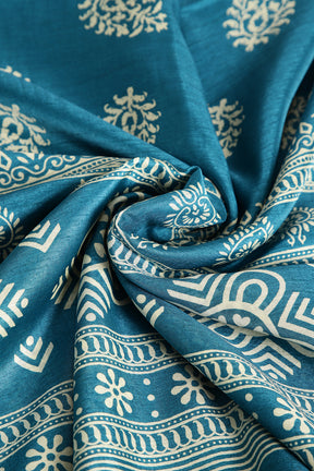 Dark Teal Color Block Printed Cotton Silk