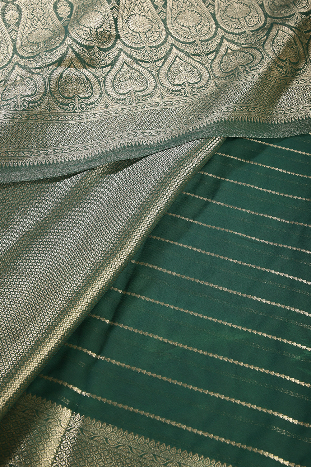 Bottle Green Color Georgette Saree with Zari Pinstripes