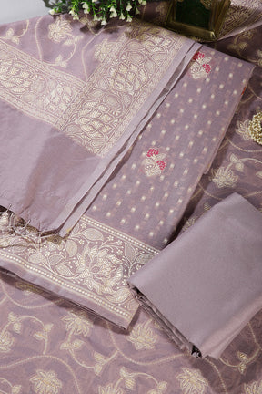 Dusty Mauve Color Woven Chanderi Unstitched Suit Material