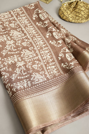 Brown Color Cotton Silk Printed Saree