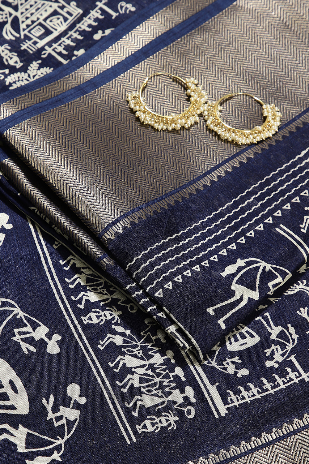 Navy Color Cotton Silk Printed Saree