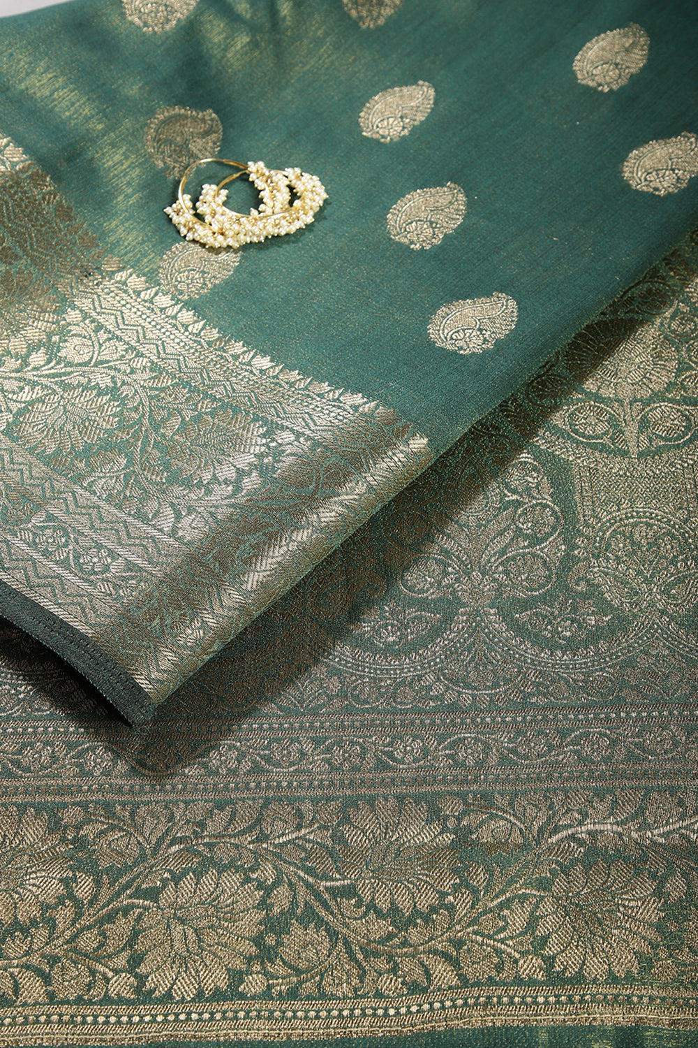 Mineral Green Color Cotton Silk Woven Saree