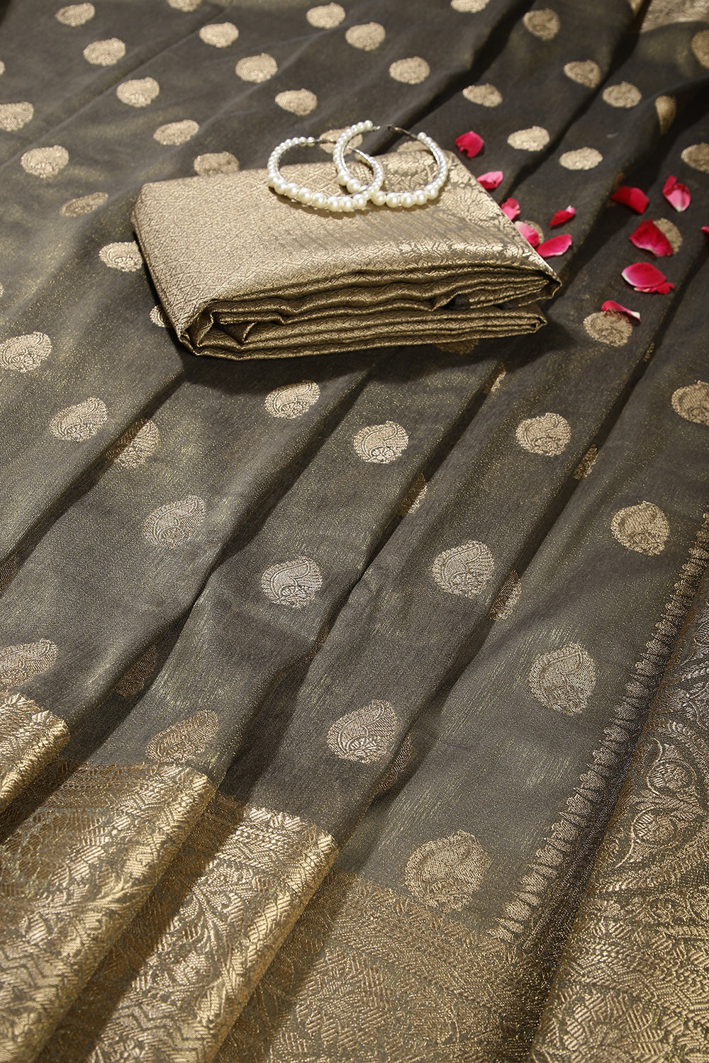 Fuscous Grey Color Cotton Silk Woven Saree