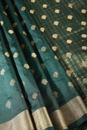 Bottle Green Color Silk Resham & Zari Woven Saree