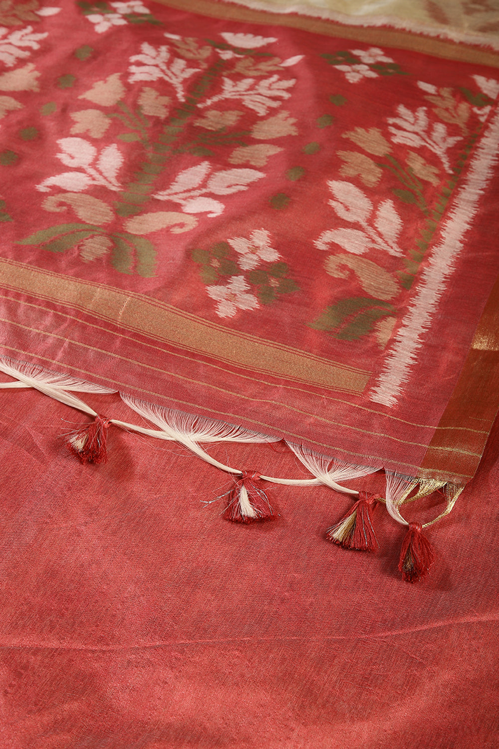 Beige Color Chanderi Cotton Woven Saree