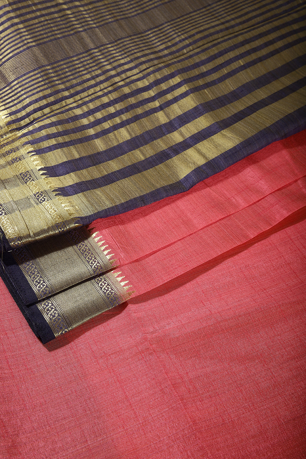 Coral Pink Color Cotton Silk Saree