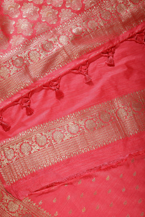 Warm Pink Color Raw Silk Woven Saree