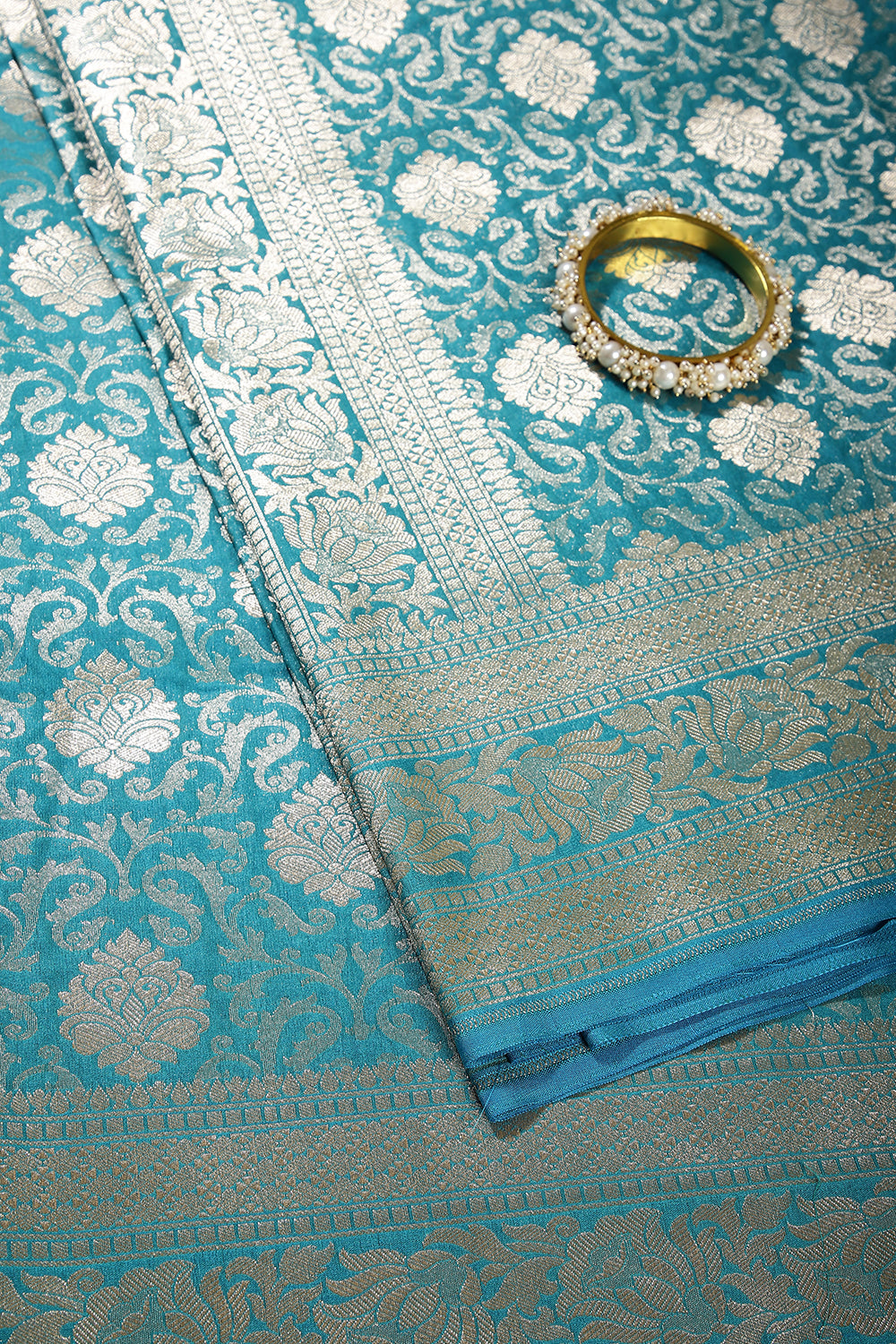 Fountain Blue Color Banarsi Silk Woven Saree