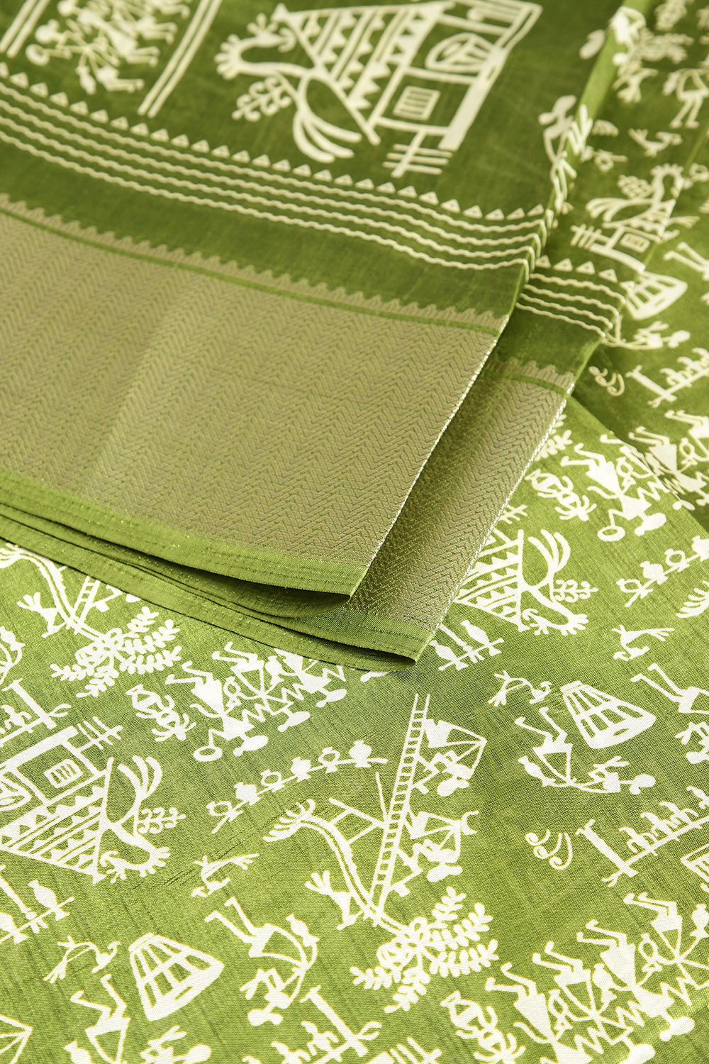 Dirty Green Color Cotton Silk Printed Saree