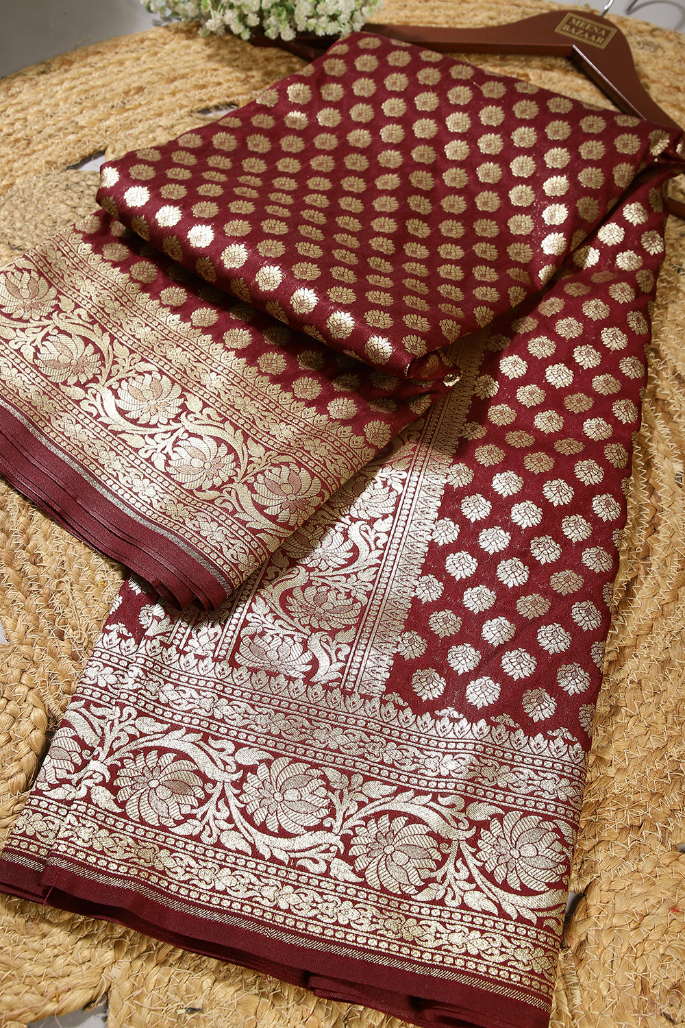 Wine Colour Woven Silk Saree