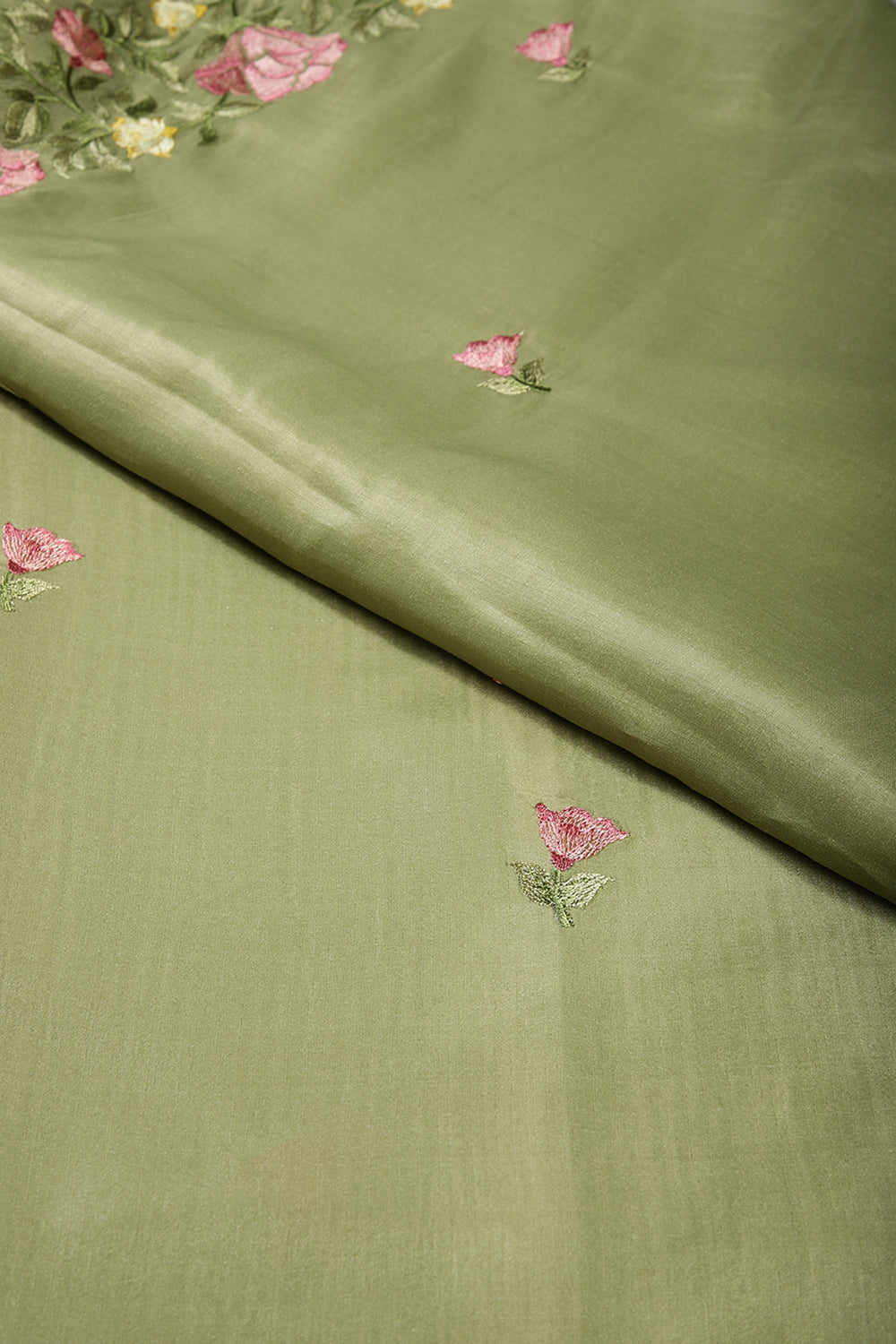 Sage Green Color Tussar Silk Floral Resham Embroidered Saree