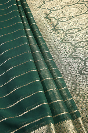 Bottle Green Color Georgette Saree with Zari Pinstripes