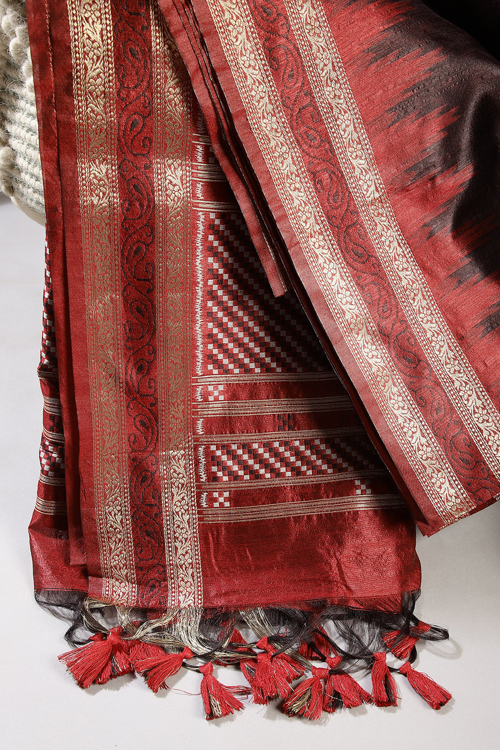 Dark Tan Color Chanderi Silk Woven Saree