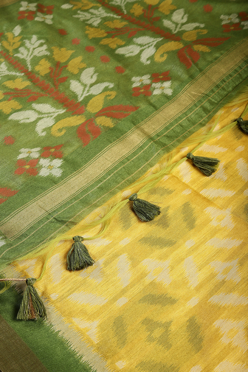 Yellow Color Chanderi Cotton Woven Saree