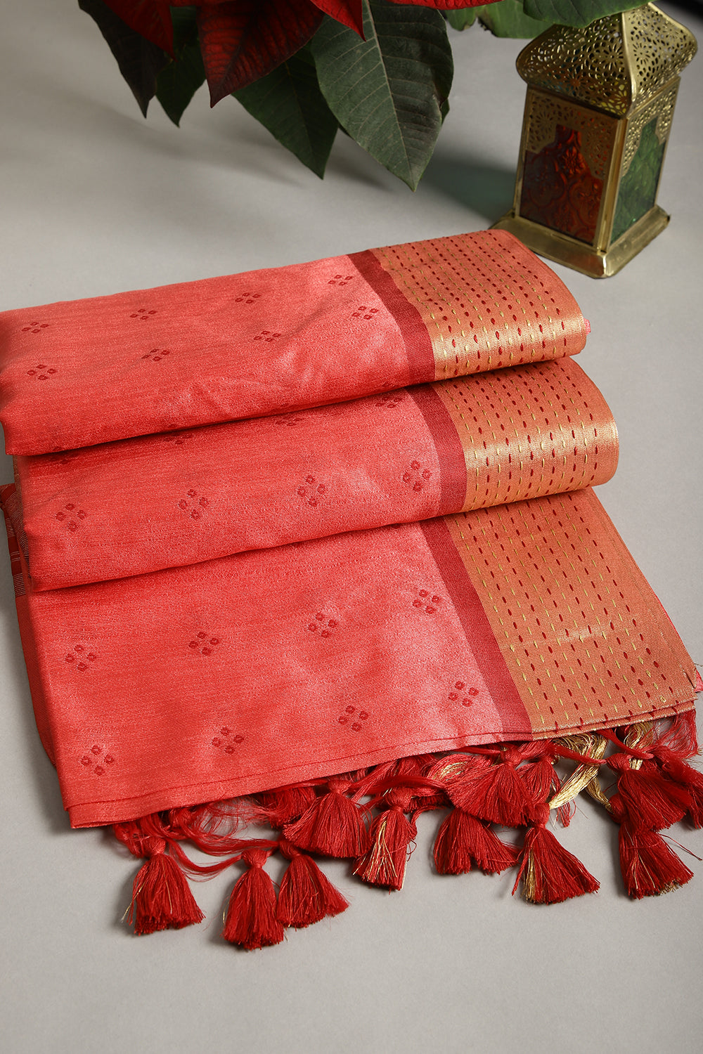 Coral Color Cotton Silk Printed Saree