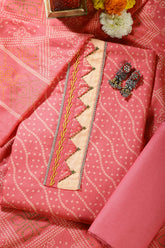 Pink Color Pima Cotton Bandhani Print Unstitched Suit