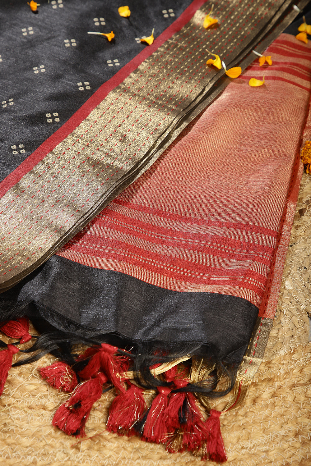 Black Color Cotton Silk Printed Saree