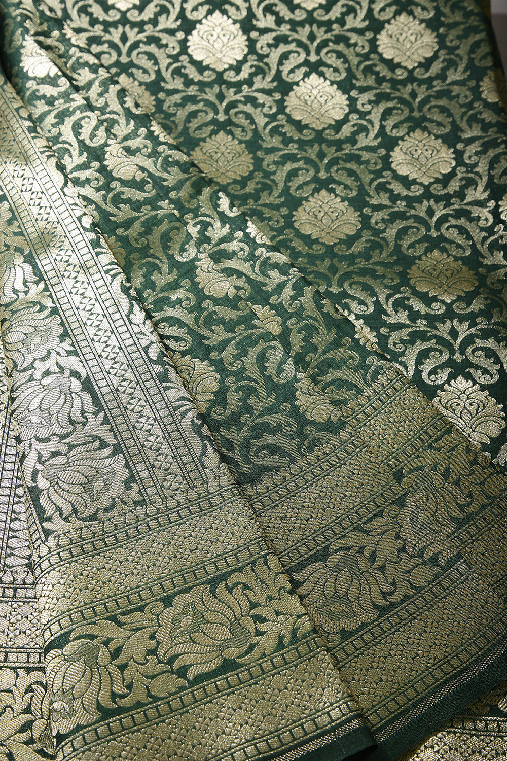 Bottle Green Color Banarsi Silk Woven Saree