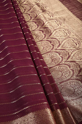 Burgundy Wine Color Georgette Saree with Zari Pinstripes