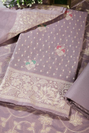 Dusty Mauve Color Woven Chanderi Unstitched Suit Material