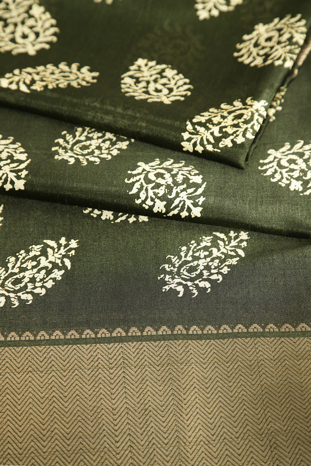 Green Color Block Printed Cotton Silk