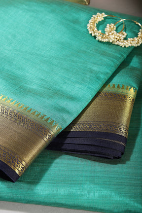 Fountain Blue Color Cotton Silk Saree