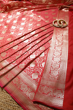 Cardinal Colour Banarsi Silk Woven Saree